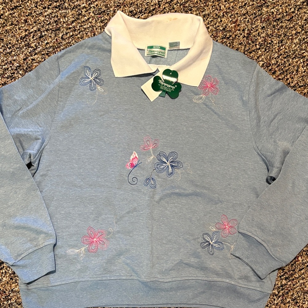 Embroidered collared grandma Sweatshirt